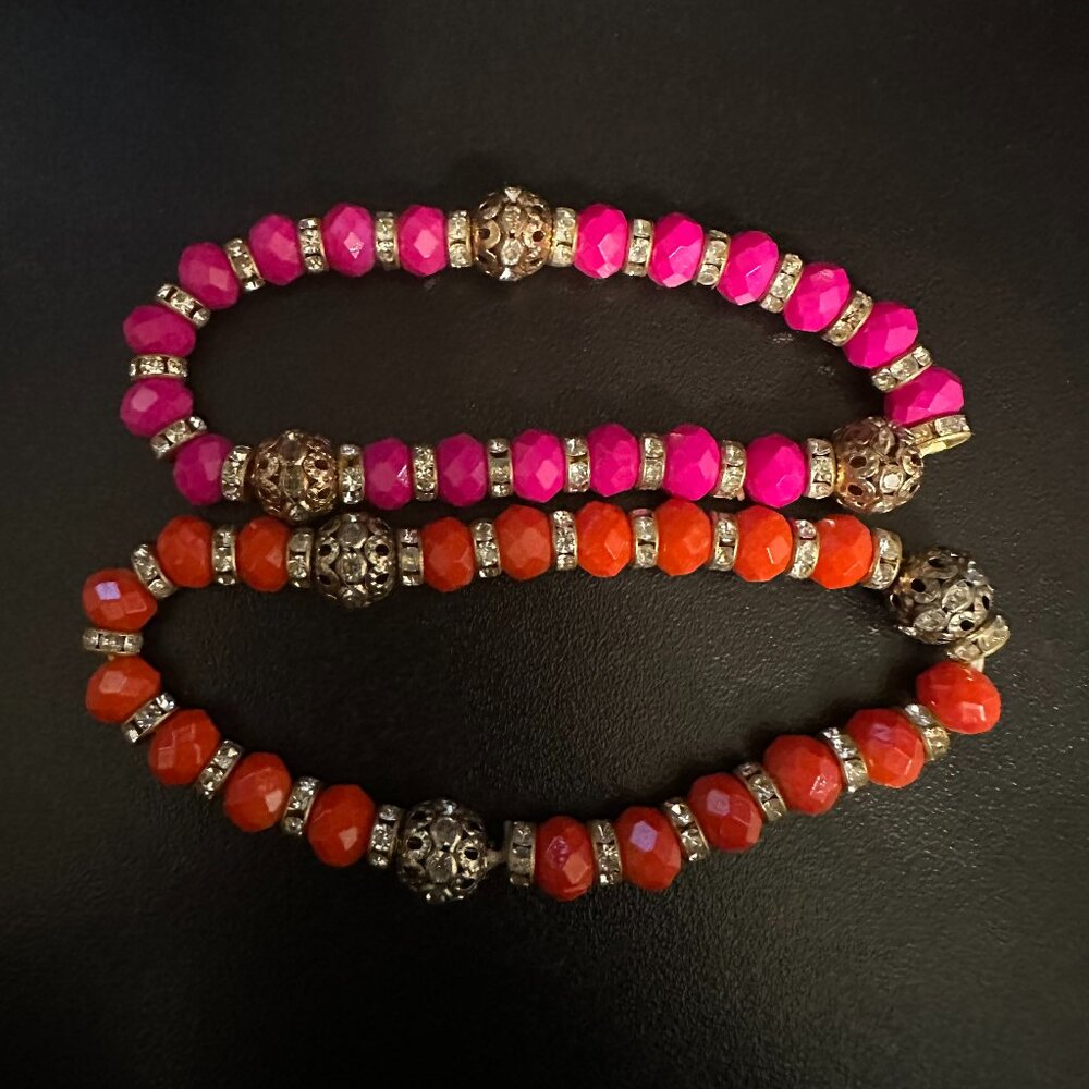 Vibrant Beaded Stretch Bracelets (Set of 2)